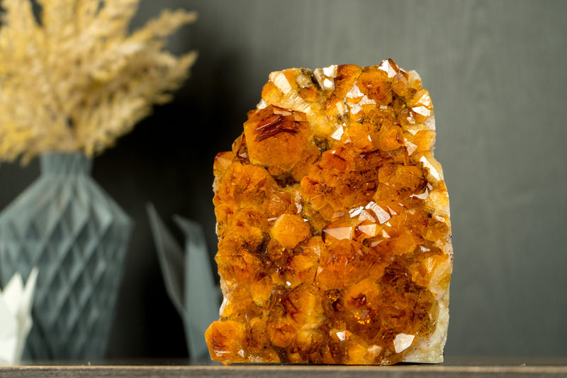 AAA Citrine Crystal Cluster with Rich Deep Orange Citrine Druzy, Self Standing