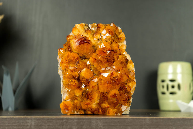 AAA Citrine Crystal Cluster with Rich Deep Orange Citrine Druzy, Self Standing