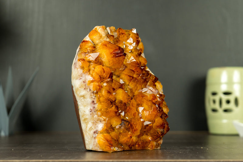 AAA Citrine Crystal Cluster with Rich Deep Orange Citrine Druzy, Self Standing