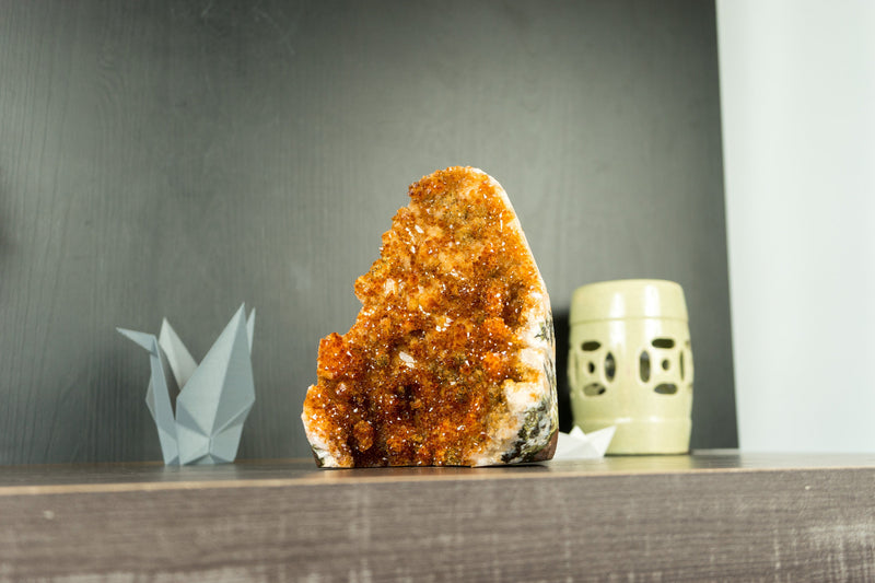Rare Deep Orange Citrine with Stalactite Flowers and Orange Madeira Galaxy Druzy - 3.8 Kg - 8.4 lb - E2D Crystals & Minerals