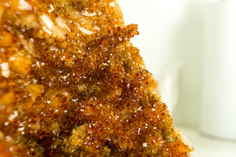 Rare Deep Orange Citrine with Stalactite Flowers and Orange Madeira Galaxy Druzy - 3.8 Kg - 8.4 lb - E2D Crystals & Minerals