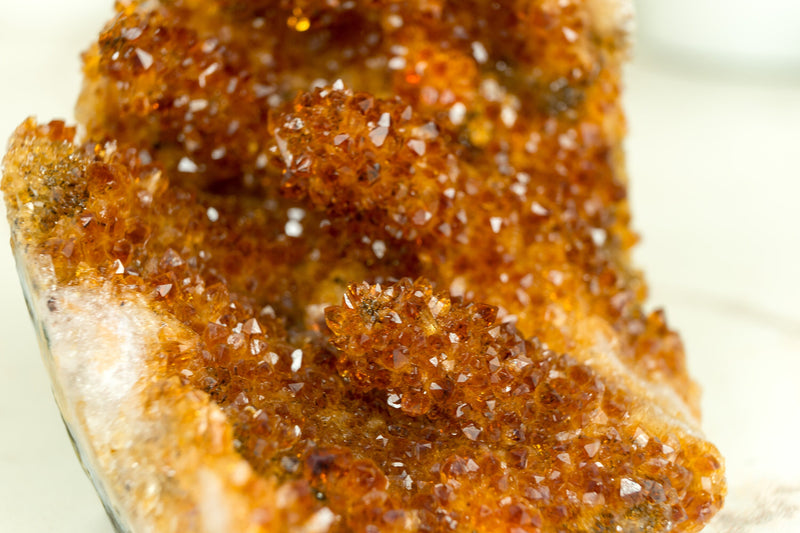 Rare Small Citrine Cluster with Stalactite Flowers and Deep Orange Galaxy Druzy