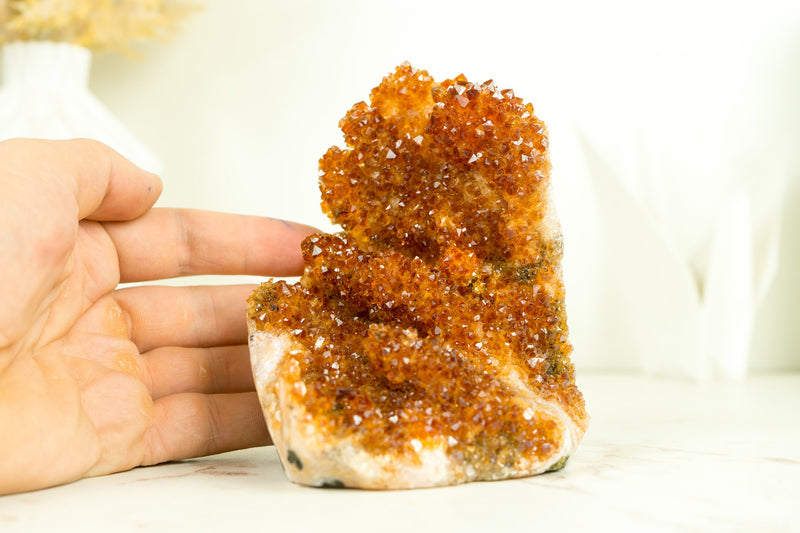 Rare Small Citrine Cluster with Stalactite Flowers and Deep Orange Galaxy Druzy