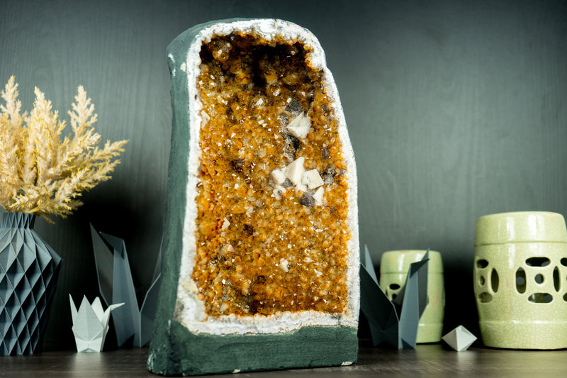 Gorgeous Citrine Crystal Geode with Flowers, Calcite, and Galaxy Druzy