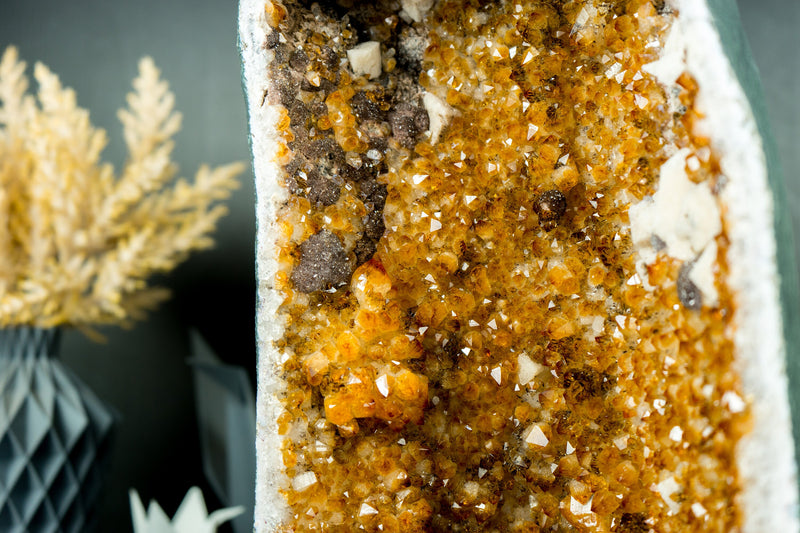 Gorgeous Citrine Crystal Geode with Flowers, Calcite, and Galaxy Druzy