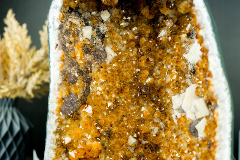 Gorgeous Citrine Crystal Geode with Flowers, Calcite, and Galaxy Druzy
