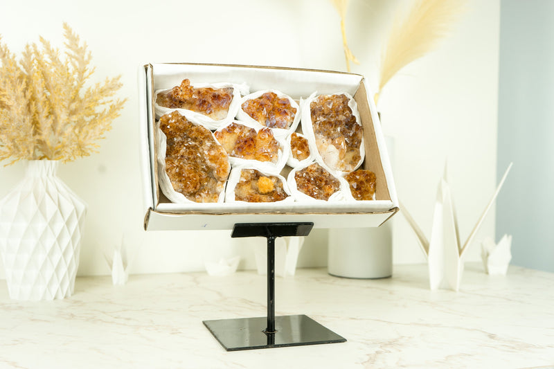 Wholesale Super Extra Quality Small Deep Orange Citrine Clusters Flat Box - Mineral Flat, Wholesale Bulk - 9 Clusters