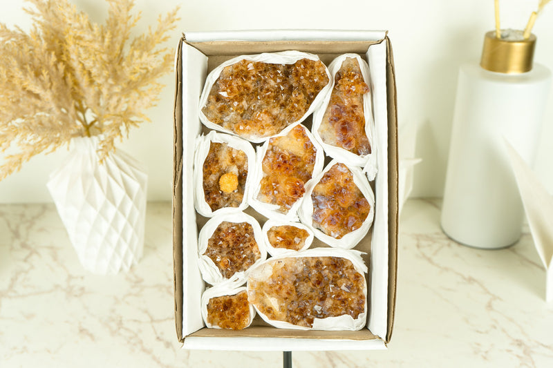 Wholesale Super Extra Quality Small Deep Orange Citrine Clusters Flat Box - Mineral Flat, Wholesale Bulk - 9 Clusters