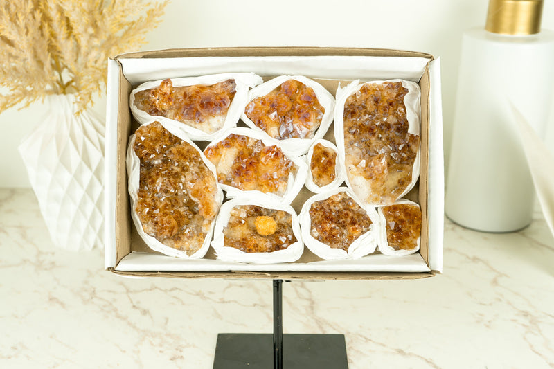 Wholesale Super Extra Quality Small Deep Orange Citrine Clusters Flat Box - Mineral Flat, Wholesale Bulk - 9 Clusters