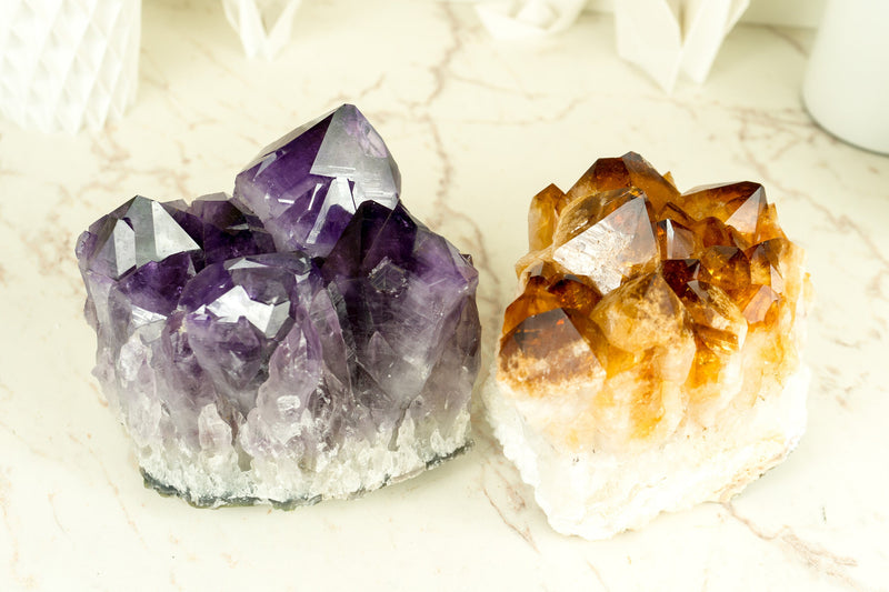 Set of X-Large Amethyst and Citrine Clusters, AAA Quality - Natural, Deep Purple and Orange Colors