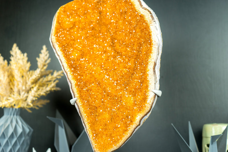 Majestic Tall Orange Citrine Cluster with Orange Galaxy Citrine Druzy on Stand - 18 In, 10 Lb - E2D Crystals & Minerals
