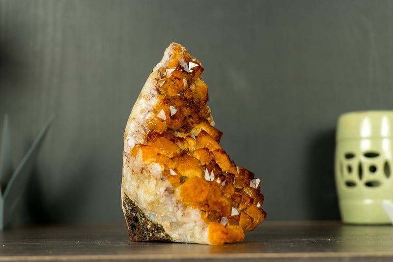 AAA Citrine Crystal Cluster with Orange Madeira Citrine Flower Druzy