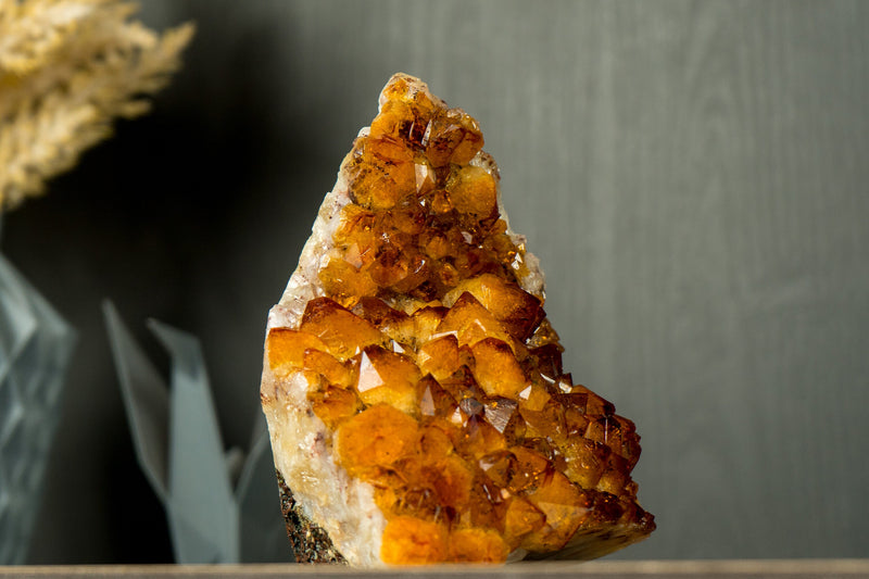 AAA Citrine Crystal Cluster with Orange Madeira Citrine Flower Druzy