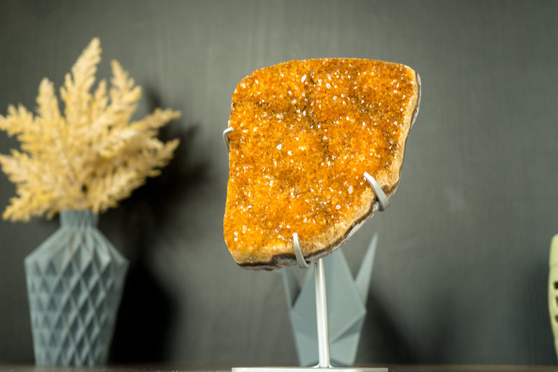Rare Orange Citrine Cluster with Rosette Flowers (Stalactite) and Galaxy Druzy