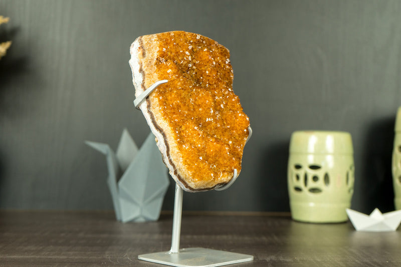 Rare Orange Citrine Cluster with Rosette Flowers (Stalactite) and Galaxy Druzy