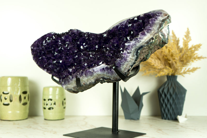 AAA Grade Amethyst Cluster with Dark Purple Druzy Points