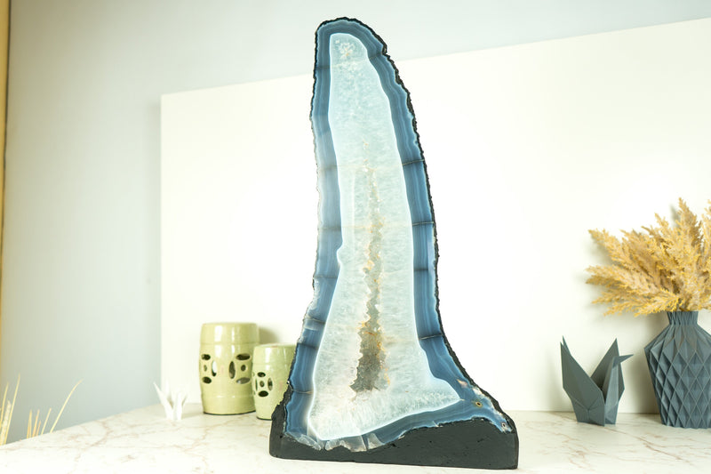 24 In Tall Blue Lace Agate Geode Cathedral with Banded Agate and Amethyst, Large 46 Lb