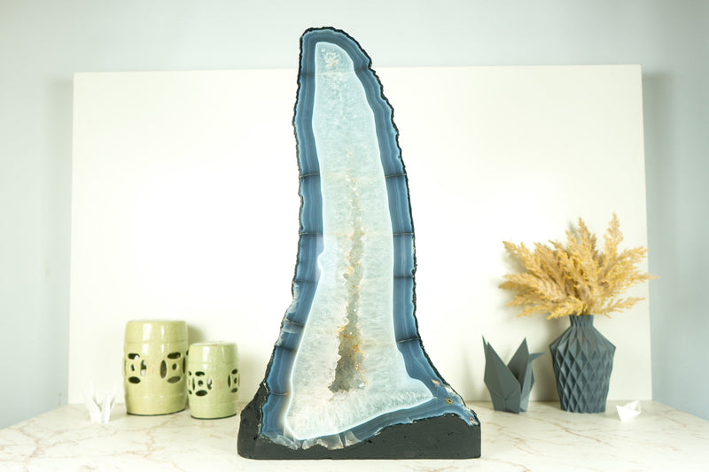 24 In Tall Blue Lace Agate Geode Cathedral with Banded Agate and Amethyst, Large 46 Lb