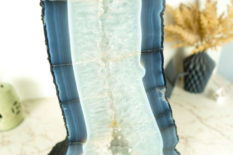 Tall Blue Lace Agate Geode Cathedral with Banded Agate and Clear Amethyst