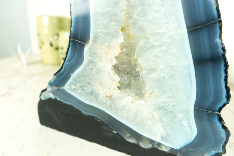 Tall Blue Lace Agate Geode Cathedral with Banded Agate and Clear Amethyst