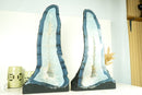 Pair of Tall Blue Lace Agate Geode Cathedrals with Banded Agate and Amethyst Crystal