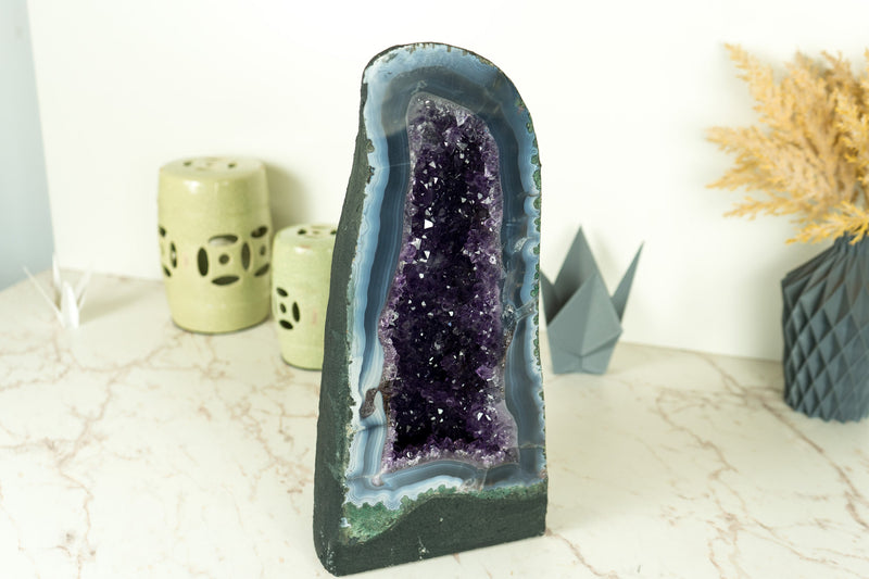 Gorgeous Blue Lace Agate with Deep Purple Amethyst Geode