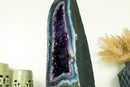 Rare White and Blue Lace Agate with Deep Purple Amethyst Geode, 14 In Tall