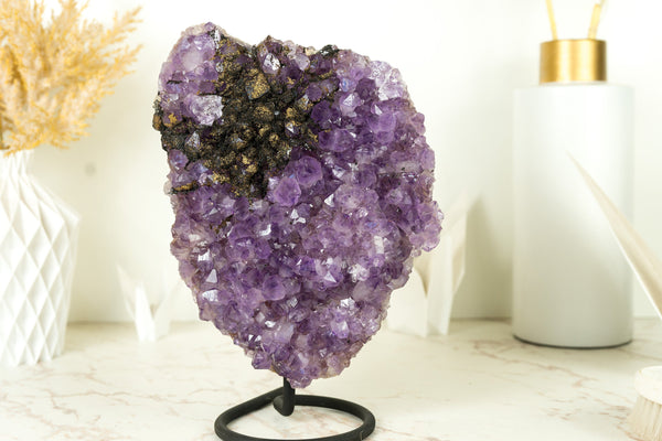 Rare Amethyst Cluster with Black Sugar Coated Druzy and Deep Purple Amethyst, Natural & Ethical 3.1 Kg - 6.8 lb - E2D Crystals & Minerals