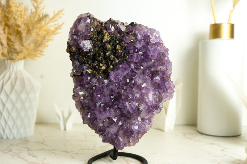 Rare Amethyst Cluster with Black Sugar Coated Druzy and Deep Purple Amethyst, Natural & Ethical 3.1 Kg - 6.8 lb - E2D Crystals & Minerals
