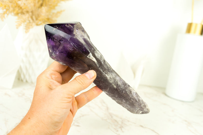 Dragon Tooth Amethyst, Raw and Natural Bahia Amethyst Scepter, Deep Purple, XL