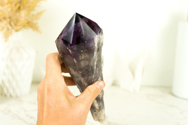 X-Large Bahia Amethyst Scepter, Deep and Dark Purple AAA, Raw and Natural Bahia Amethyst with Phantom Inclusions