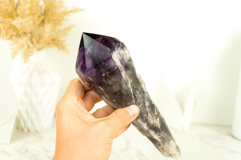 X-Large Bahia Amethyst Scepter, Deep and Dark Purple AAA, Raw and Natural Bahia Amethyst with Phantom Inclusions