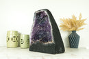 Rare Amethyst Cathedral Geode on Banded Agate, with Purple Amethyst with Golden Goethite