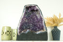 Rare Amethyst Cathedral Geode on Banded Agate, with Purple Amethyst with Golden Goethite