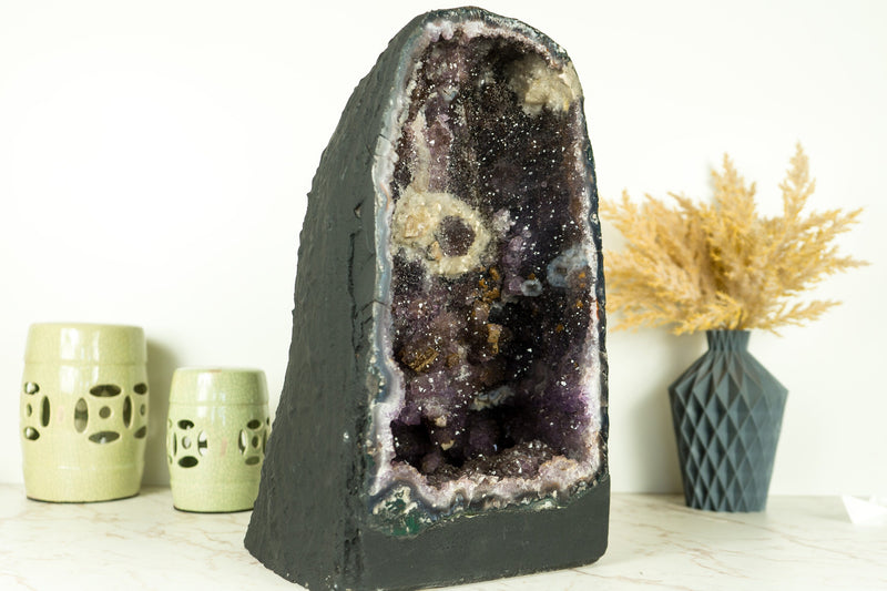 Galaxy Amethyst Geode Cathedral with Sugar Druzy and Rare Inclusions, Natural