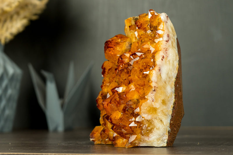 AAA Citrine Crystal Cluster with Rich Deep Orange Citrine Druzy, Self Standing