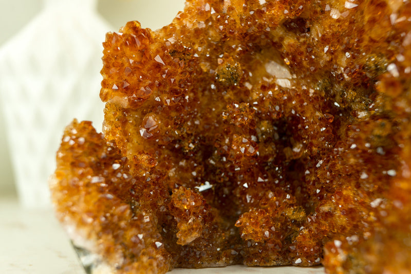 Rare Deep Orange Citrine with Stalactite Flowers and Orange Madeira Galaxy Druzy - 3.8 Kg - 8.4 lb - E2D Crystals & Minerals