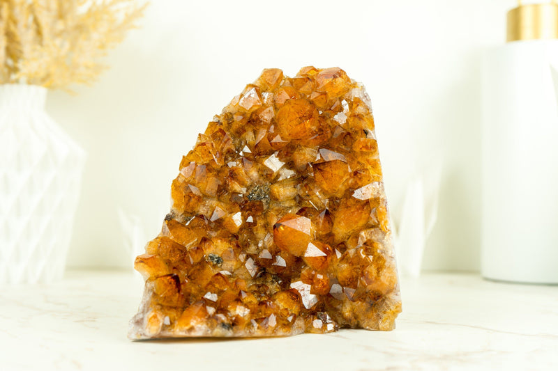 AAA Citrine Crystal Cluster with Orange Madeira and Calcite Covered by Galaxy Druzy, Self Standing - 2.2 Kg - 4.8 lb - E2D Crystals & Minerals