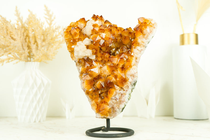 Gorgeous Natural Orange Citrine Flower Cluster with Citrine Crystal Druzy and Calcite, 10.5 In 7.5 Lb - E2D Crystals & Minerals