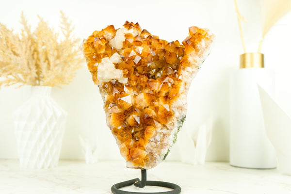 Gorgeous Natural Orange Citrine Flower Cluster with Citrine Crystal Druzy and Calcite, 10.5 In 7.5 Lb - E2D Crystals & Minerals