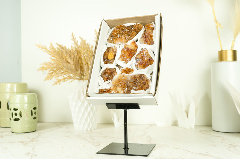 Wholesale Super Extra Quality Small Deep Orange Citrine Clusters Flat Box - Mineral Flat, Wholesale Bulk - 9 Clusters