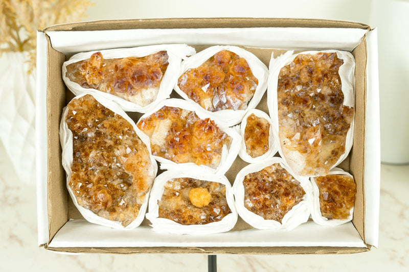 Wholesale Super Extra Quality Small Deep Orange Citrine Clusters Flat Box - Mineral Flat, Wholesale Bulk - 9 Clusters