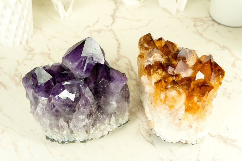 Set of X-Large Amethyst and Citrine Clusters, AAA Quality - Natural, Deep Purple and Orange Colors
