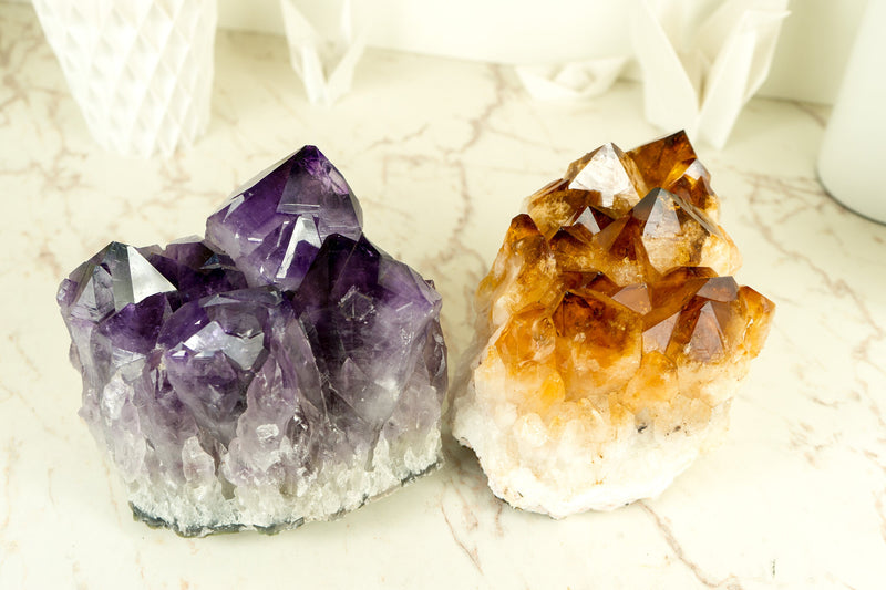 Set of X-Large Amethyst and Citrine Clusters, AAA Quality - Natural, Deep Purple and Orange Colors