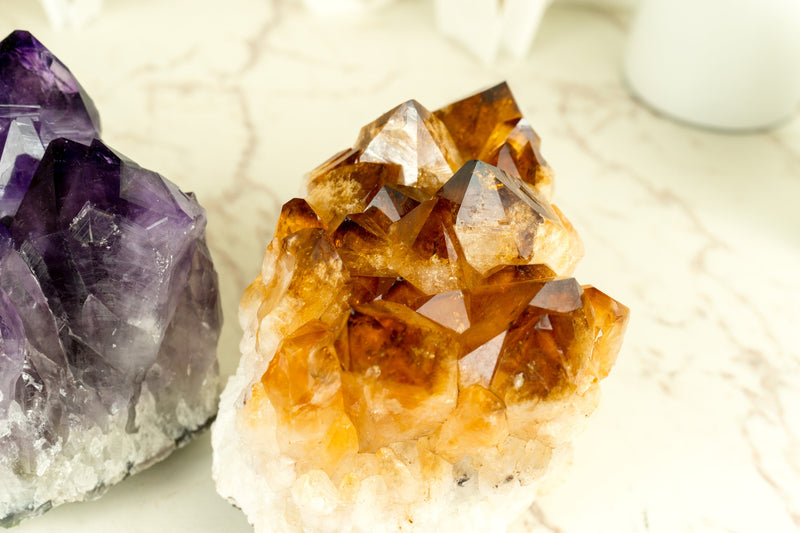 Set of X-Large Amethyst and Citrine Clusters, AAA Quality - Natural, Deep Purple and Orange Colors