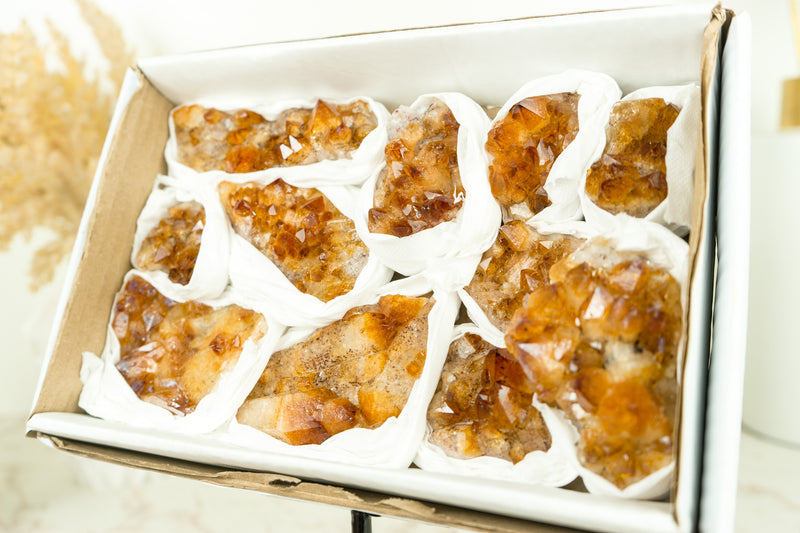 Wholesale Small Super Extra Quality Citrine Clusters Flat Box - Deep Orange Citrine, Wholesale Bulk - 1012g - 2.2 lb - E2D Crystals & Minerals