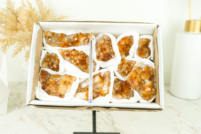 Wholesale Small Super Extra Quality Citrine Clusters Flat Box - Deep Orange Citrine, Wholesale Bulk - 1012g - 2.2 lb - E2D Crystals & Minerals