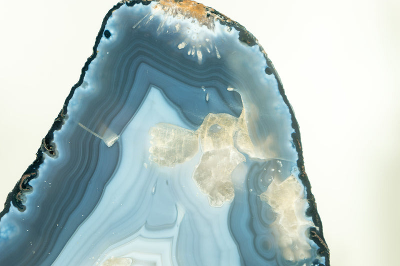 Rare Natural Blue Lace Agate Geode with Calcite Inclusions, Self Standing