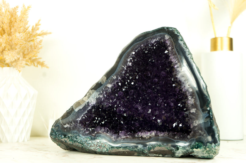 All Natural Amethyst Geode with Deep Purple Amethyst Druzy And Blue Lace Agate Matrix