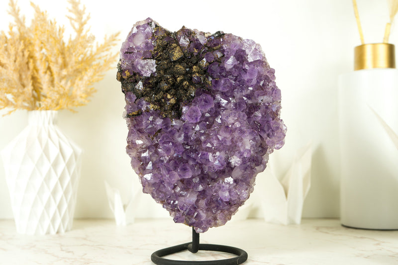 Rare Amethyst Cluster with Black Sugar Coated Druzy and Deep Purple Amethyst, Natural & Ethical 3.1 Kg - 6.8 lb - E2D Crystals & Minerals